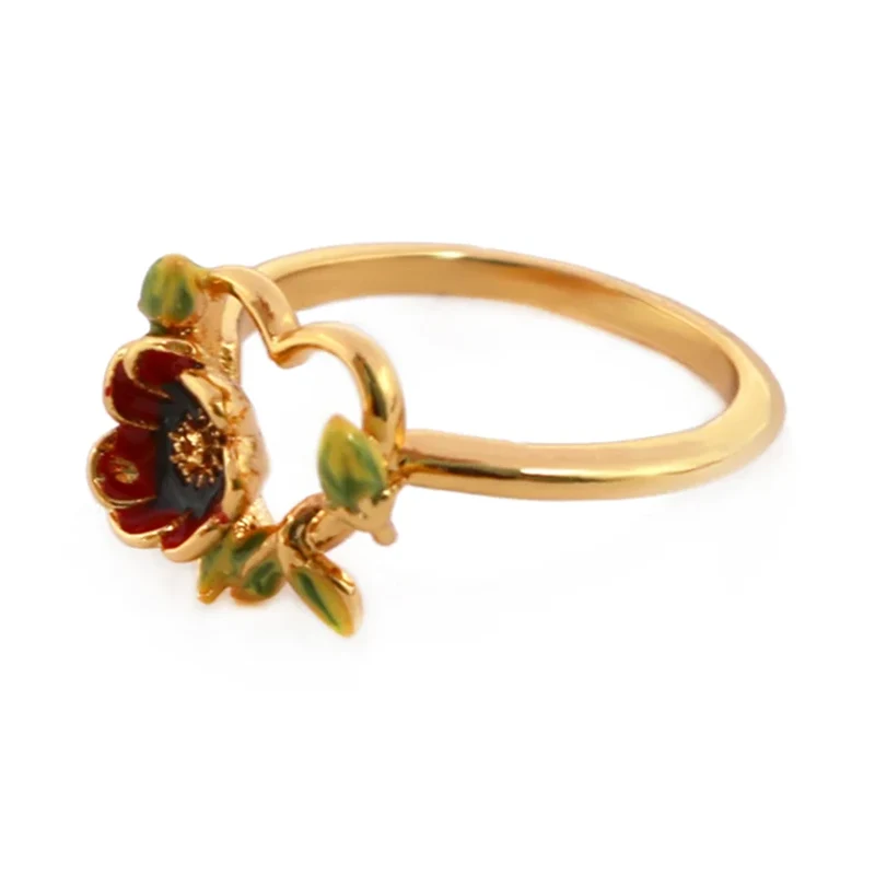 Anel de coração de esmalte de bronze
