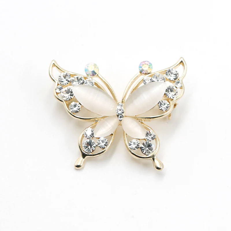 Broche de borboleta de pedra cateye com ouro banhado