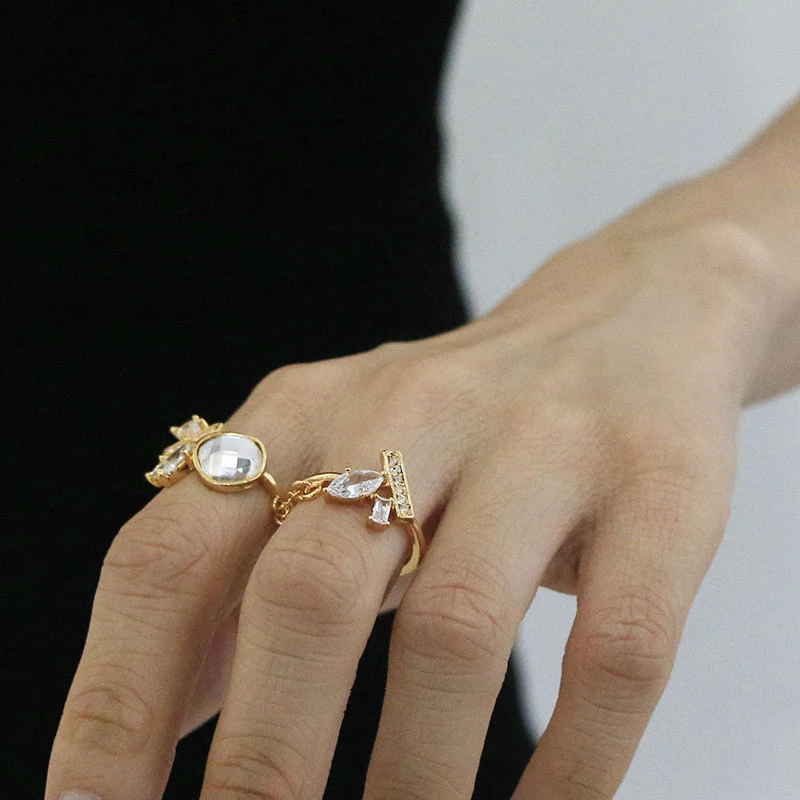 Elegant Chain Double Ring With Gold Plated